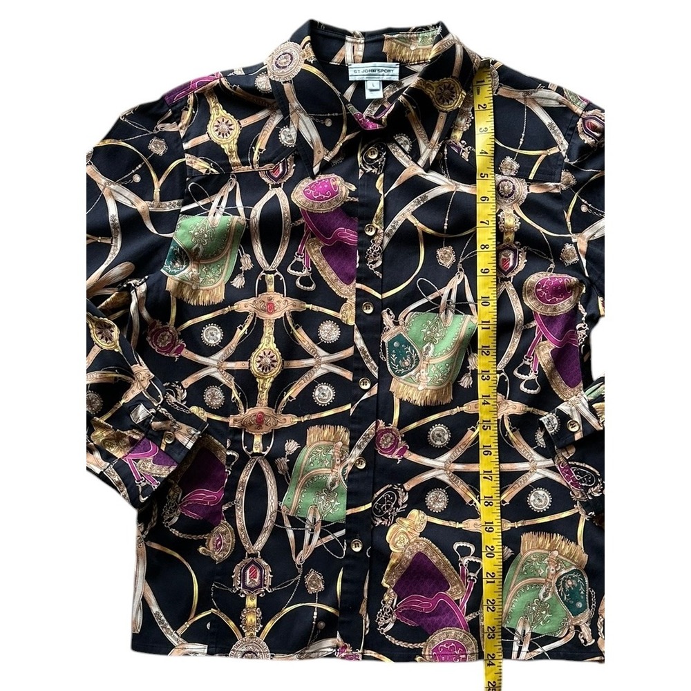 St. John Sport Vintage Equestrian Chain Print Button Down Shirt L Heritage - Picture 7 of 11